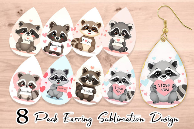 Earring Valentine Raccoon Cartoon Sublimation artnoy 