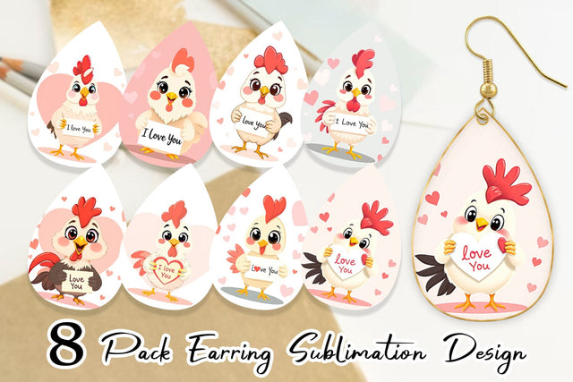 Earring Valentine Rooster Cartoon Sublimation artnoy 