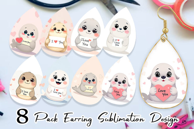 Earring Valentine Seal Cartoon Sublimation artnoy 