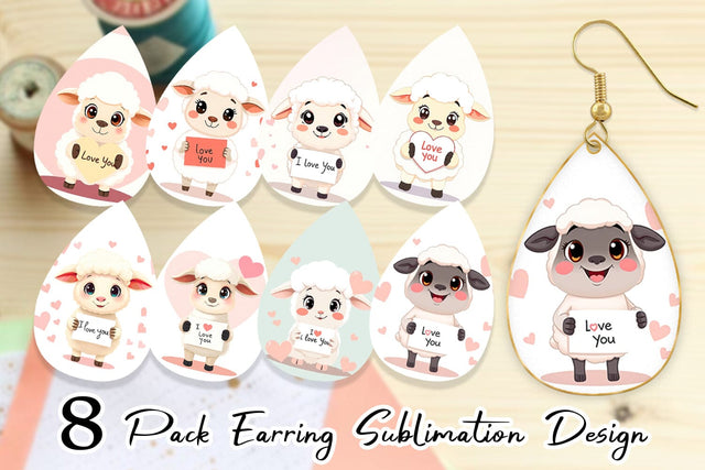 Earring Valentine Sheep Cartoon Sublimation artnoy 