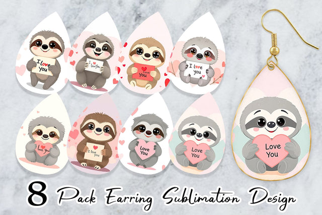 Earring Valentine Sloth Cartoon Sublimation artnoy 