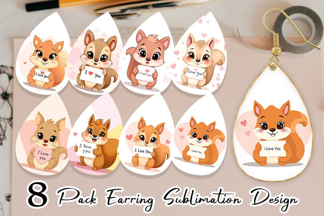 Earring Valentine Squirrel Cartoon Sublimation artnoy 