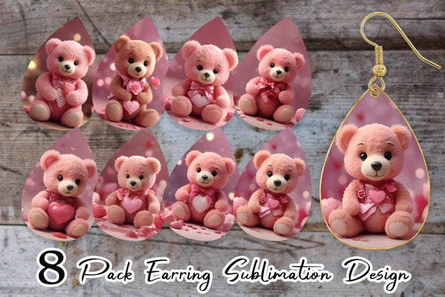 Earring Valentine Teddy Bear Sublimation artnoy 