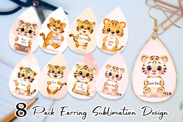 Earring Valentine Tiger Cartoon Sublimation artnoy 