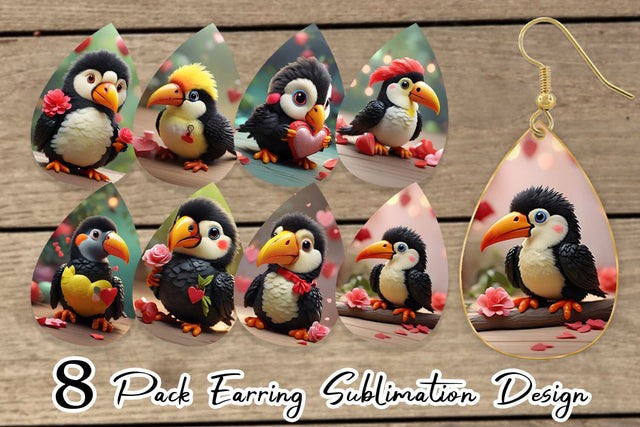 Earring Valentine Toucan Bird Sublimation artnoy 