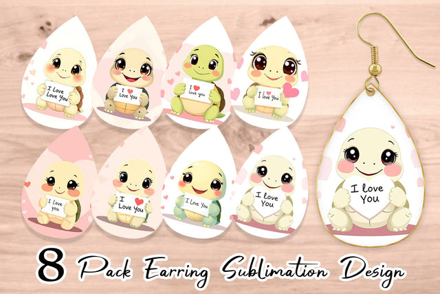 Earring Valentine Turtle Cartoon Sublimation artnoy 
