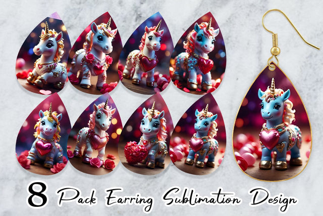 Earring Valentine Unicorn Sublimation artnoy 