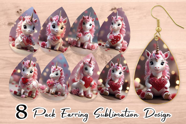 Earring Valentine Unicorn Sublimation artnoy 