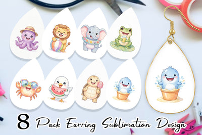 Earring Vibrant Summer Animals Watercolor Sublimation artnoy 