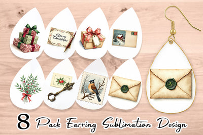 Earring Victorian Christmas Post & Parcel Watercolor Sublimation artnoy 