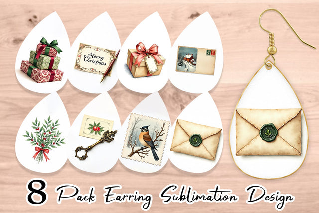 Earring Victorian Christmas Post & Parcel Watercolor Sublimation artnoy 