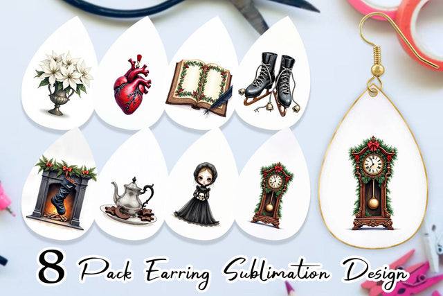 Earring Victorian Gothic Christmas Watercolor Sublimation artnoy 