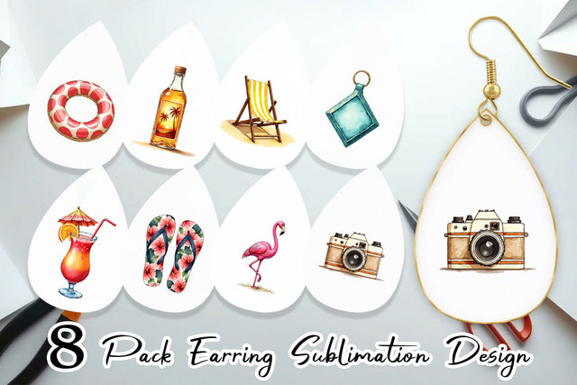 Earring Vintage 70s Poolside Summer Watercolor Sublimation artnoy 