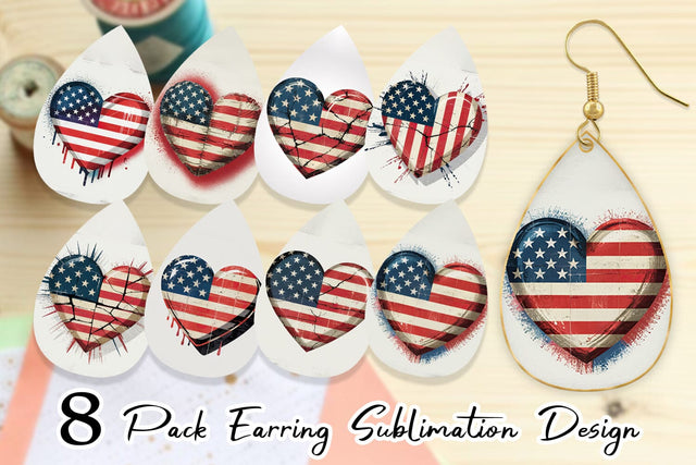 Earring Vintage American Flag Heart Sublimation artnoy 