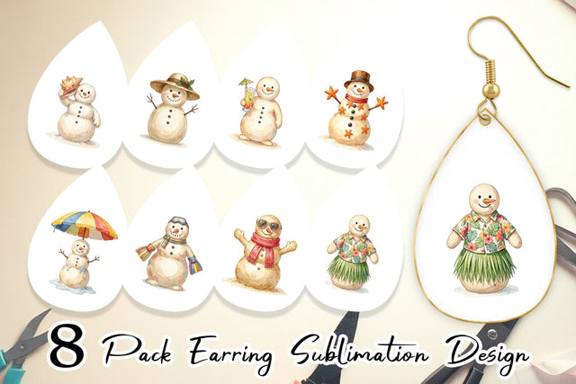 Earring Vintage Beach Sand Snowman Watercolor Sublimation artnoy 