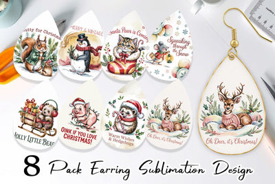 Earring Vintage Christmas Animal Sublimation artnoy 