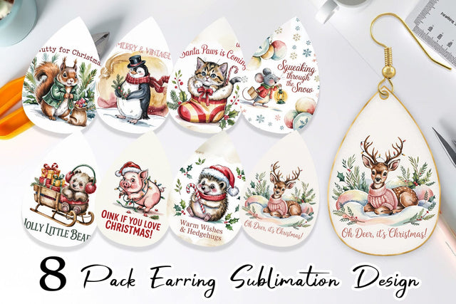 Earring Vintage Christmas Animal Sublimation artnoy 