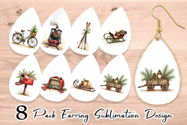Earring Vintage Christmas Journey Sublimation artnoy 
