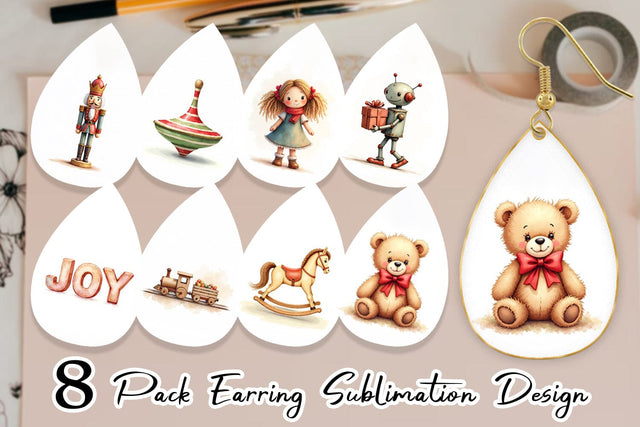 Earring Vintage Christmas Toys Sublimation artnoy 