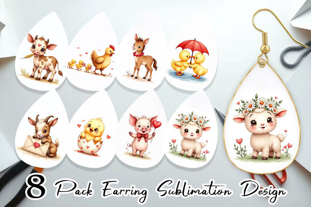 Earring Vintage Farm Sweethearts Valentine Watercolor Sublimation artnoy 