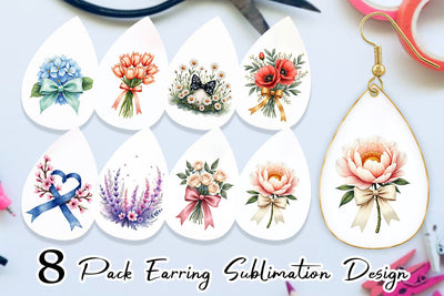 Earring Vintage Floral Bow Sublimation artnoy 
