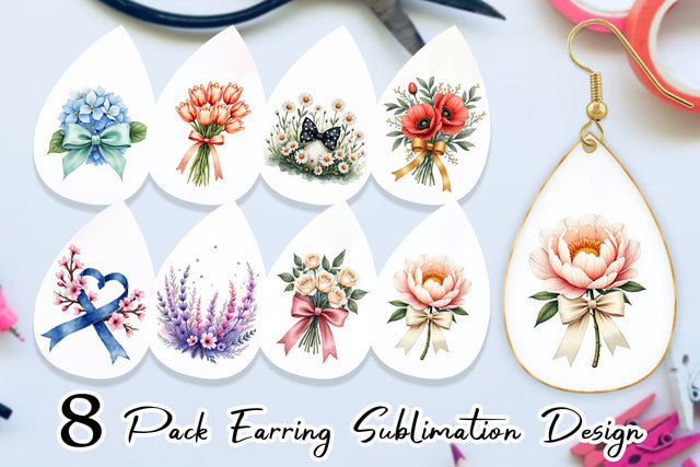 Earring Vintage Floral Bow Sublimation artnoy 