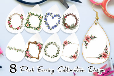 Earring Vintage Floral Frames and Wreaths Sublimation artnoy 