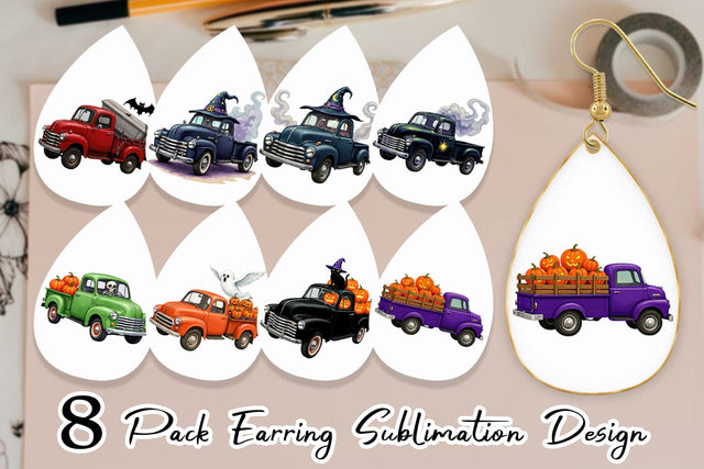 Earring Vintage Halloween Truck Sublimation artnoy 