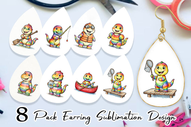 Earring Vintage Lake Dino Watercolor Sublimation artnoy 