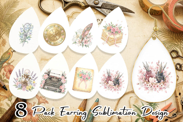 Earring Vintage Letter And Floral Watercolor Sublimation artnoy 