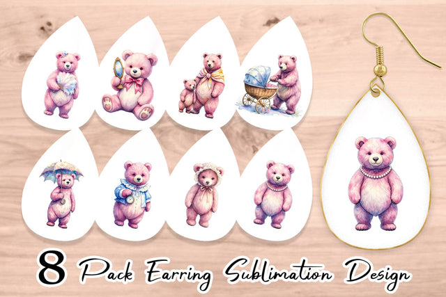 Earring Vintage Mama Bear Watercolor Sublimation artnoy 