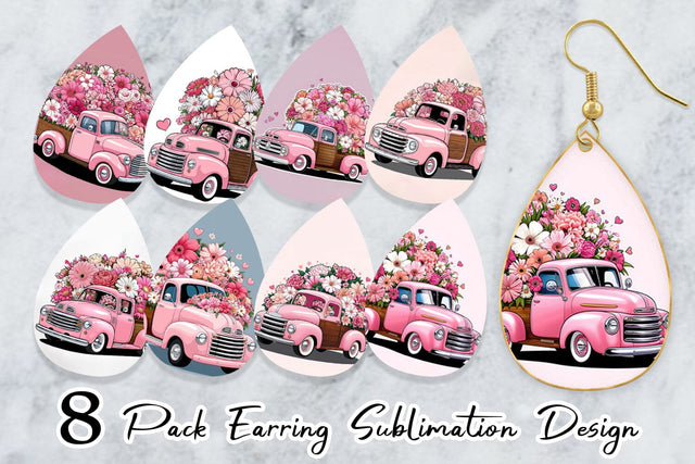 Earring Vintage Pink Trucks Sublimation artnoy 