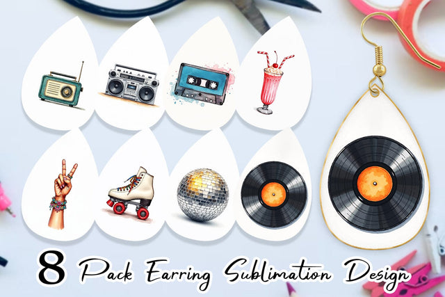 Earring Vintage Roller Disco Summer Watercolor Sublimation artnoy 