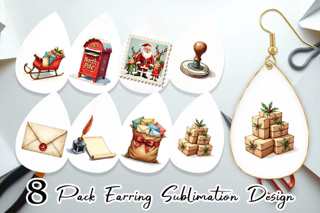 Earring Vintage Santa's Mailbag Watercolor Sublimation artnoy 