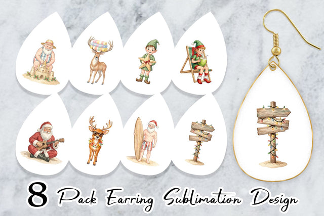 Earring Vintage Surfing Santa Watercolor Sublimation artnoy 