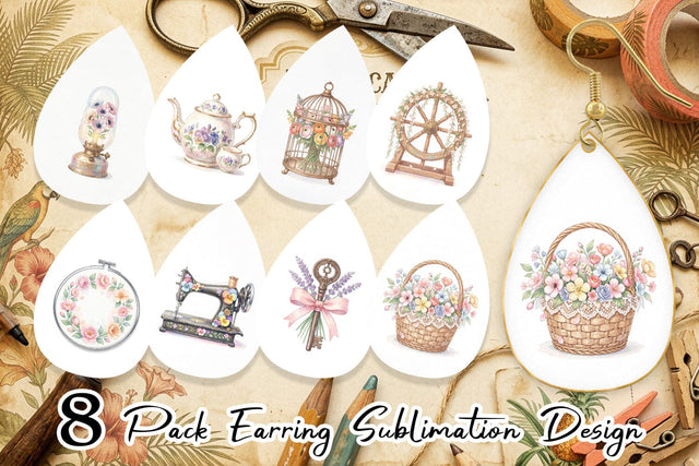 Earring Vintage Tools And Floral Watercolor Sublimation artnoy 