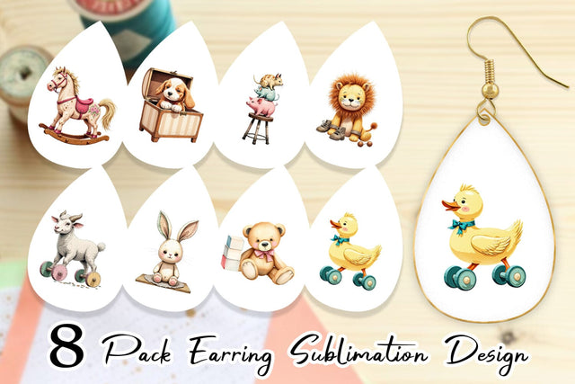 Earring Vintage Toy Animals Sublimation artnoy 