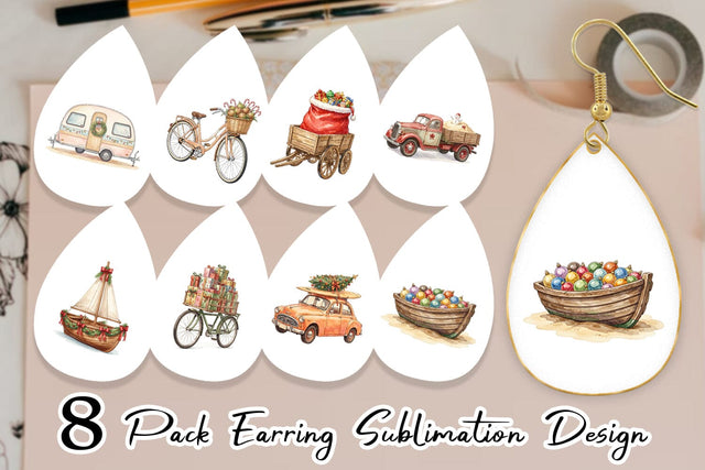 Earring Vintage Tropical Christmas Vehicle Sublimation artnoy 