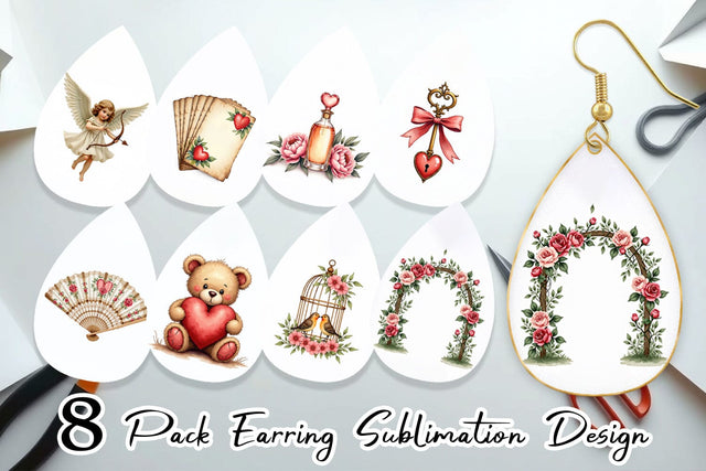 Earring Vintage Valentine Ephemera Watercolor Sublimation artnoy 