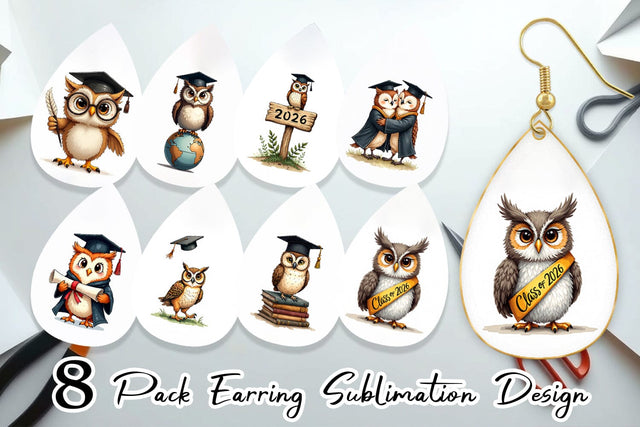 Earring Vintage Watercolor Graduation Owls Sublimation artnoy 