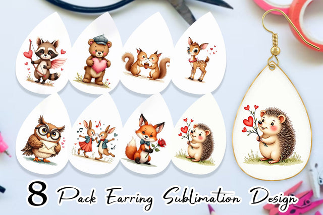 Earring Vintage Woodland Valentine Watercolor Sublimation artnoy 