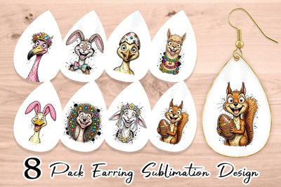 Earring Wacky Easter Animal Portrait Sublimation artnoy 