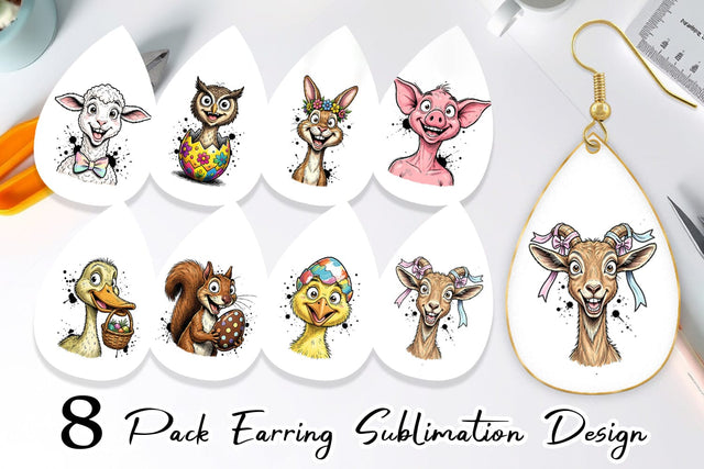 Earring Wacky Easter Animal Sublimation artnoy 
