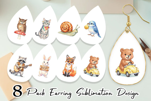 Earring Watercolor 70s Groovy Animal Hippie Sublimation artnoy 