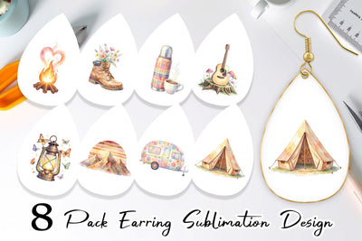 Earring Watercolor 70s Retro Camping Adventure Sublimation artnoy 
