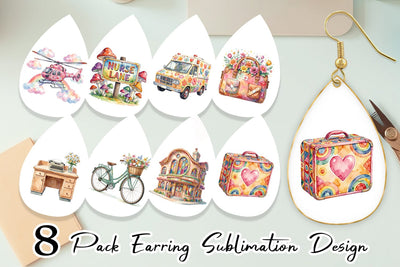 Earring Watercolor 70s Retro Medical Scenes Sublimation artnoy 