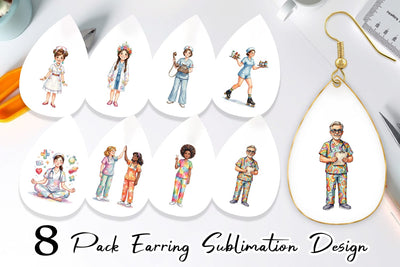 Earring Watercolor 70s Retro Nurse Characters Sublimation artnoy 