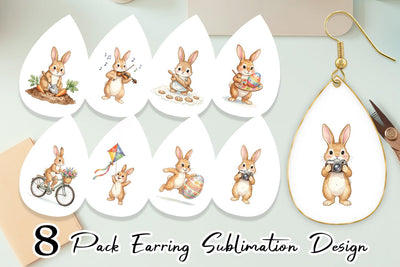 Earring Watercolor Active Hobby Easter Bunny Sublimation artnoy 
