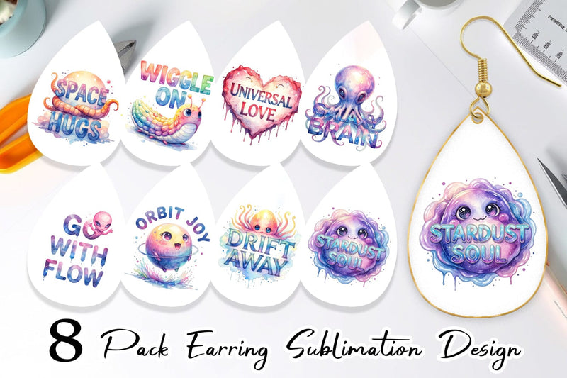 Earring Watercolor Alien Quote Sublimation artnoy 