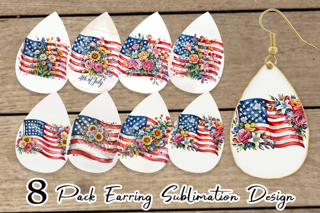 Earring Watercolor American Flag Floral Sublimation artnoy 